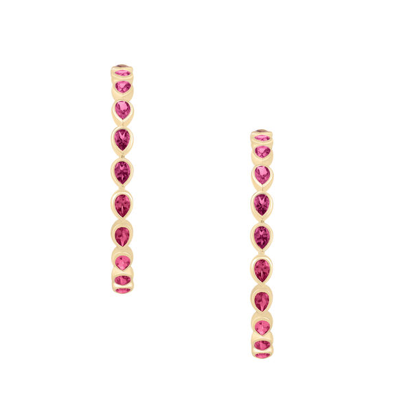 Pink Tourmaline Bezel Set Hoop Earrings