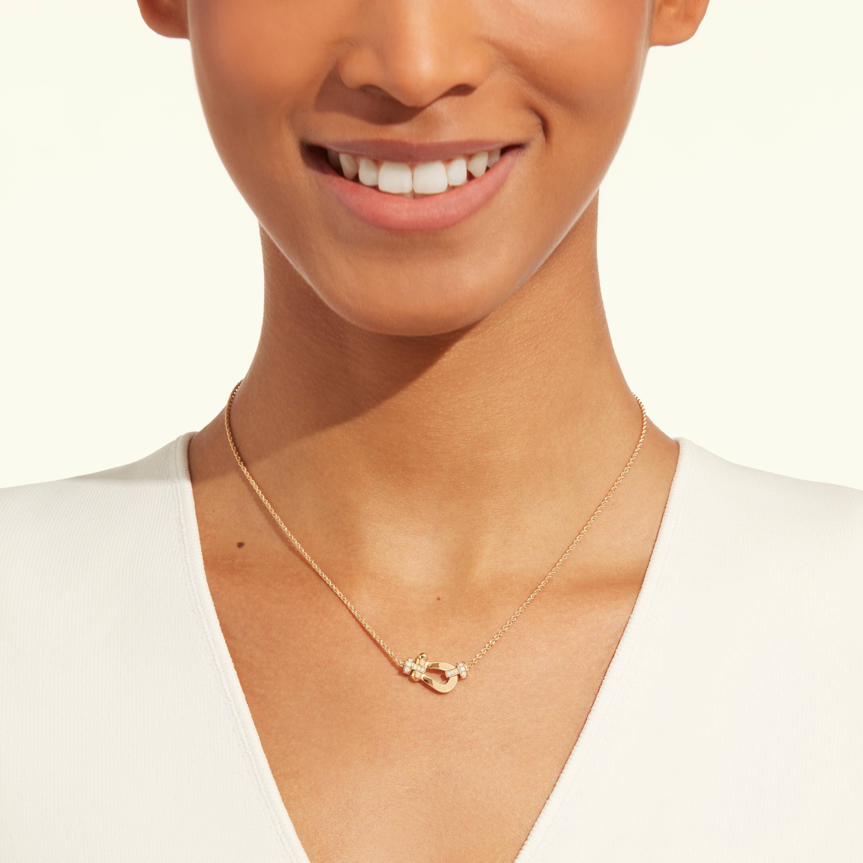 Force 10 Medium Yellow Gold and Half Pavé Diamond Necklace