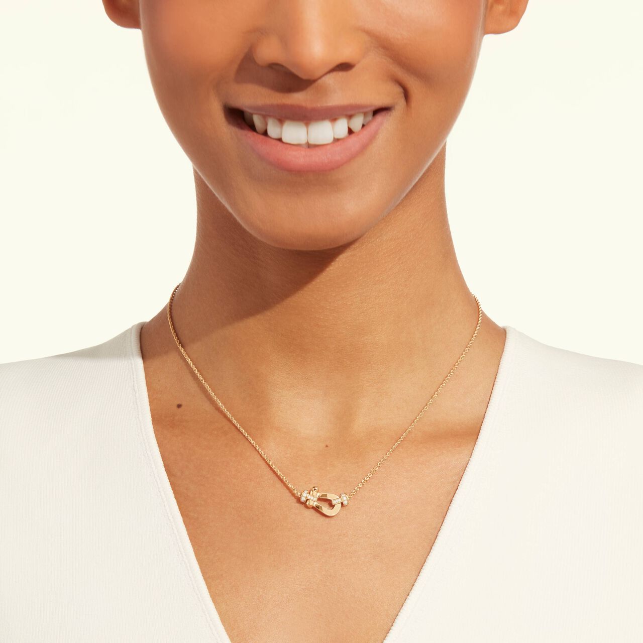 Medium-sized Fred Force 10 necklace in yellow gold with half pav&eacute; diamond detailing image number 1