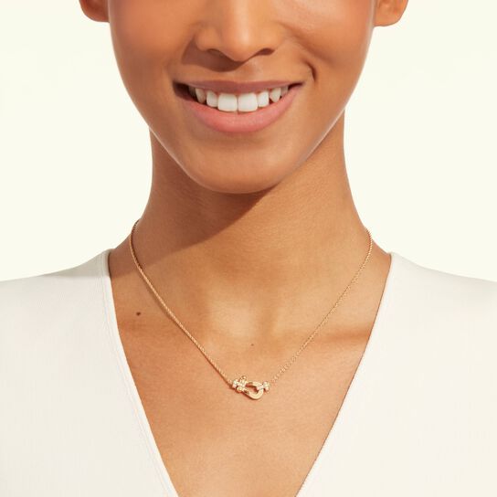 Medium-sized Fred Force 10 necklace in yellow gold with half pav&eacute; diamond detailing image number 1