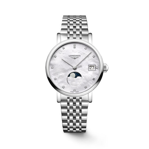 Elegant Quartz Moonphase 30 mm Stainless Steel and Diamond