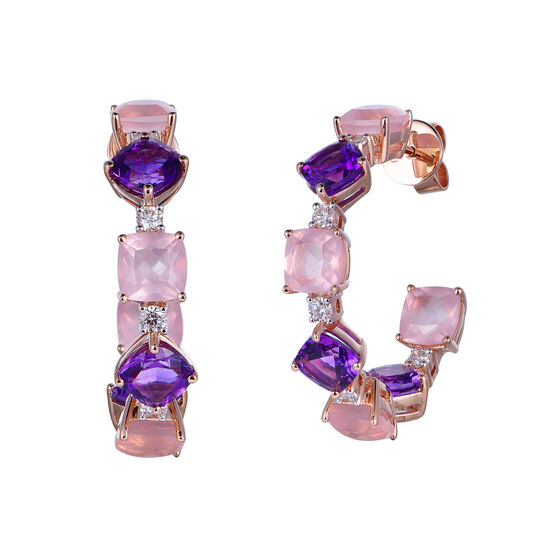 Amethyst and Rose Quartz Earrings in Rose Gold image number 0