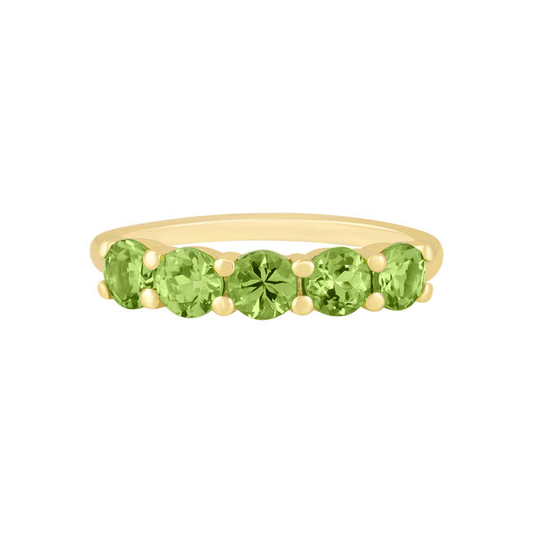 Bague &agrave; cinq pierres p&eacute;ridot, 1.20ct en or jaune.