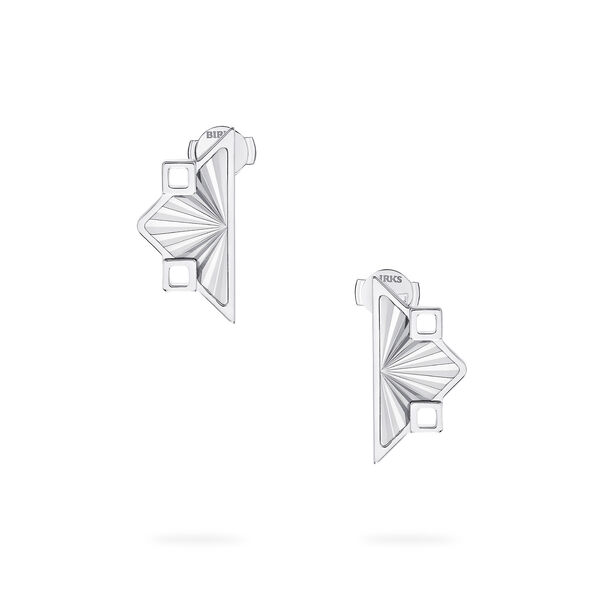 Guilloché Symmetric Sterling Silver Earrings, Large