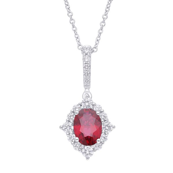 Oval Ruby and Diamond Halo Pendant