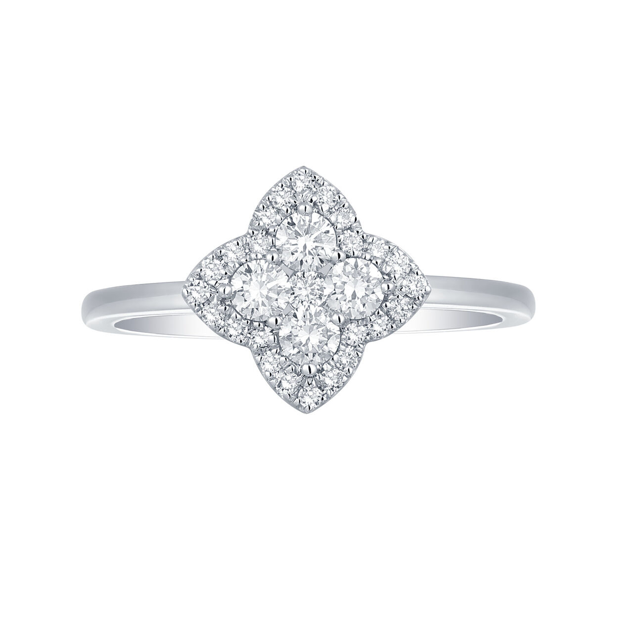 Diamond Clover Shape Ring in White Gold image number 0