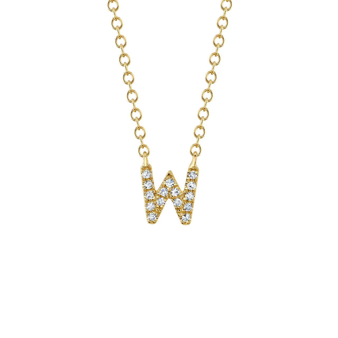 Shy Creation Initials Yellow Gold and Diamond Pavé Letter W Necklace SC55007904-W image number 0