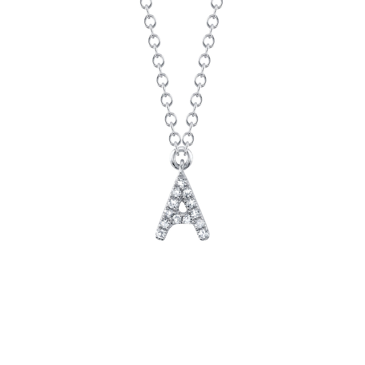 Initials White Gold and Diamond Pavé Letter A Necklace image number 0