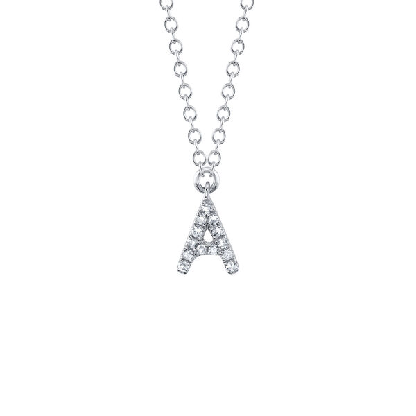 Initials White Gold and Diamond Pavé Letter A Necklace