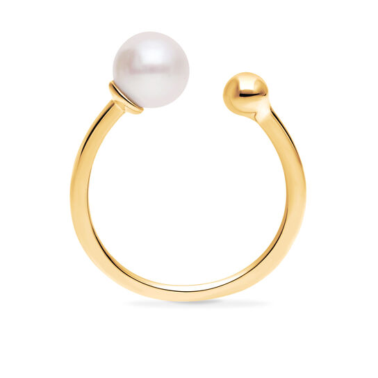 Birks Essentiels Bague ouverte en or jaune avec perle d&rsquo;eau douce et bille d&rsquo;or image number 2