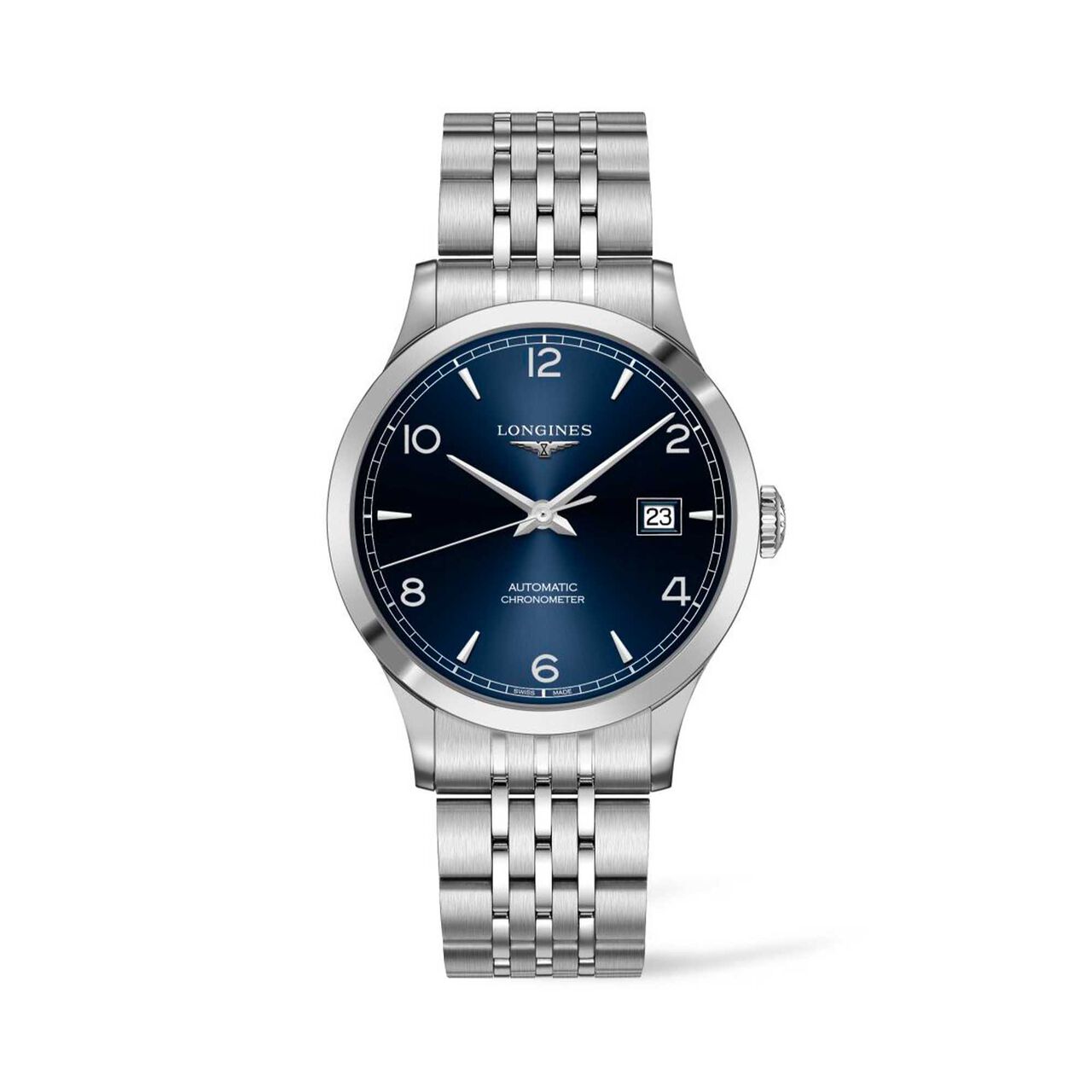 longines record automatic 40 mm steel l2.821.4.96.6 face angled image number 0