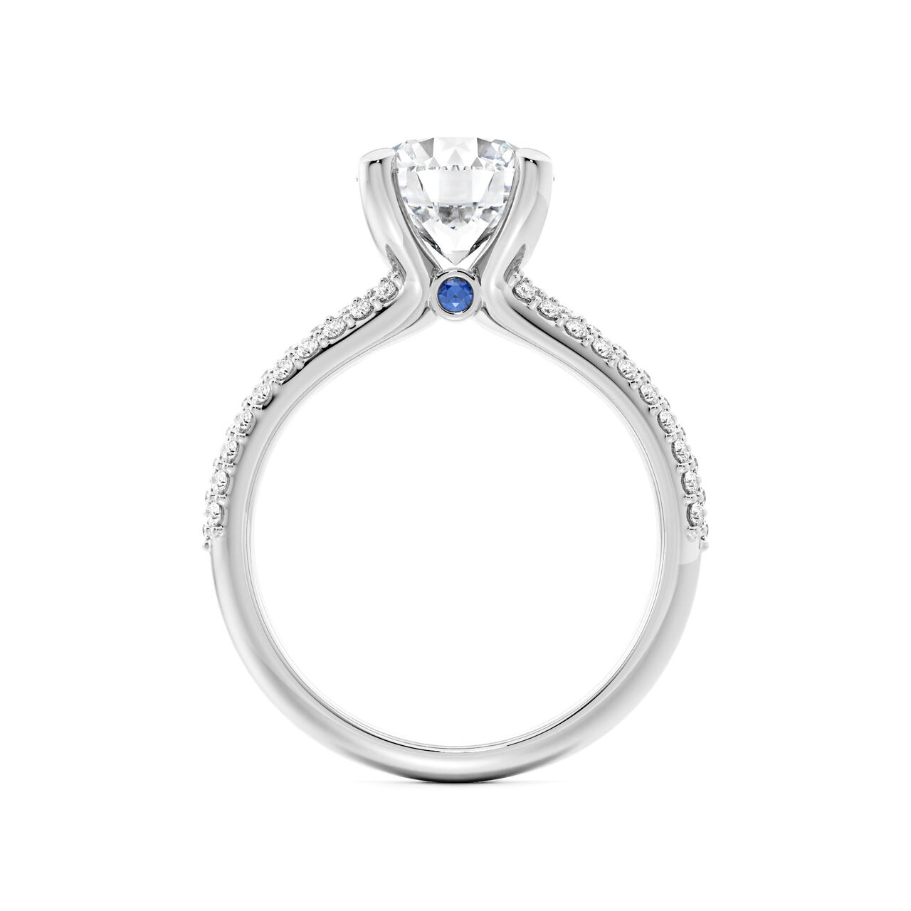 Bague de fian&ccedil;ailles Birks Blue solitaire avec trois rang&eacute;es de diamants pav&eacute;s image number 4