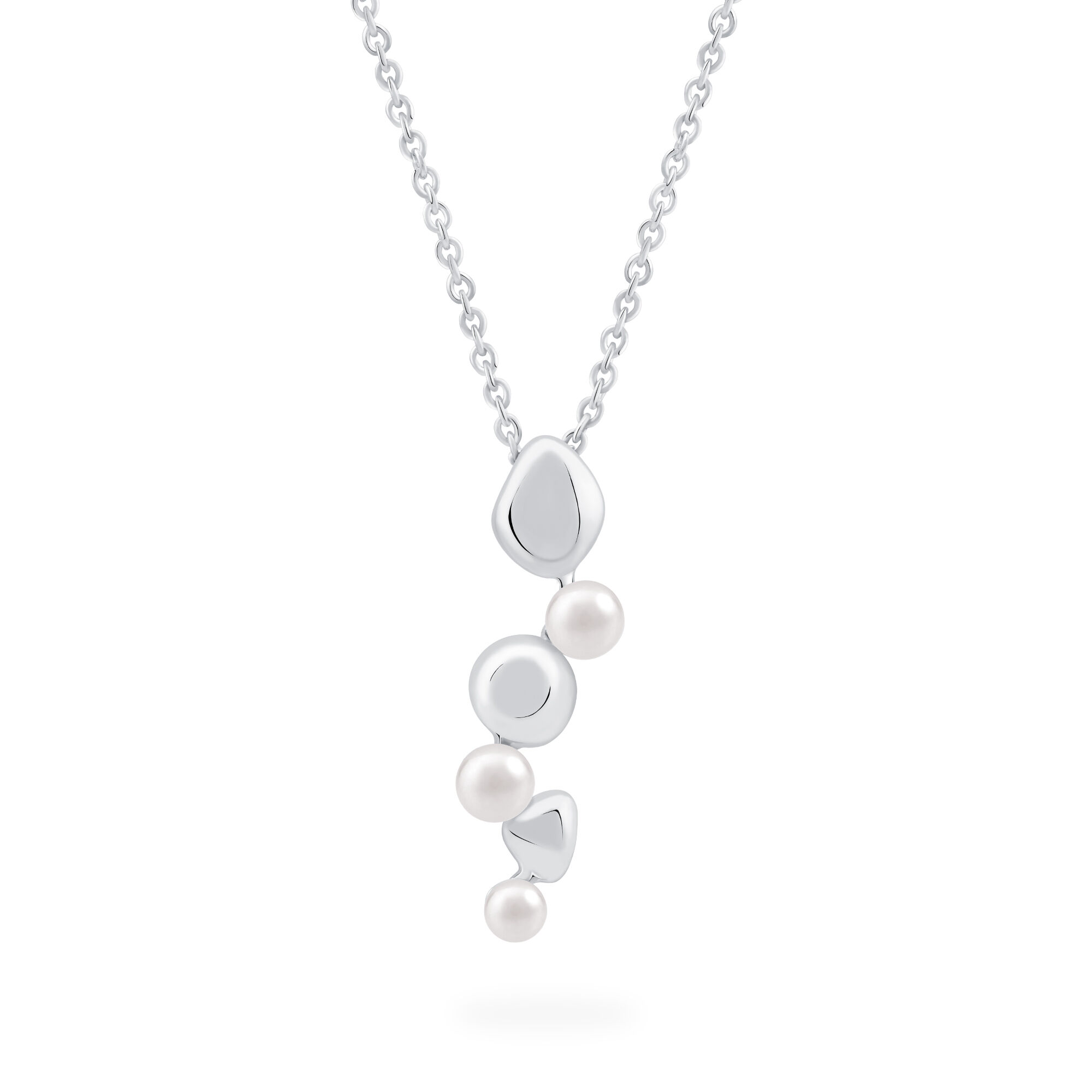 Drop Necklace in Sterling Silver with Pearls Birks Pebble