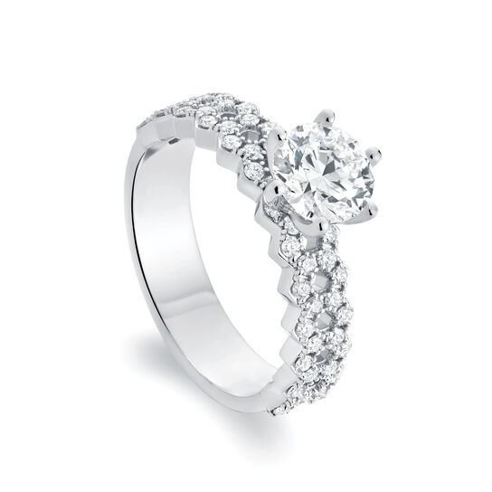Round Solitaire Diamond Engagement Ring with White Gold and Diamond Paved Band image number 2