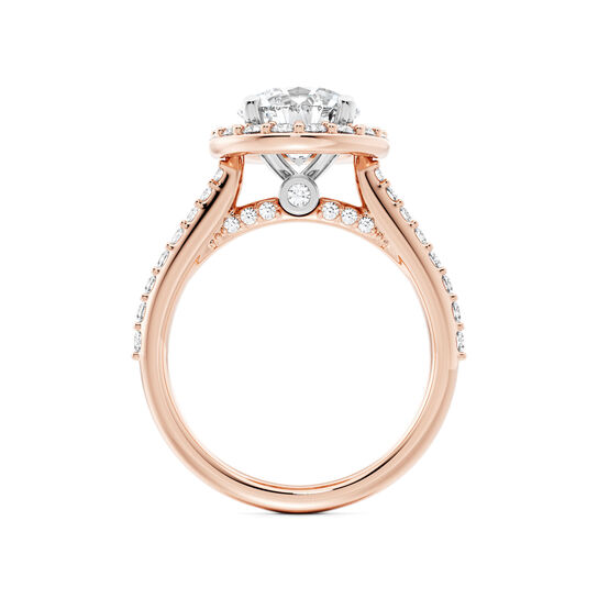 Birks 1879 Round Solitaire Diamond Engagement Ring with Halo and Diamond Band in Rose Gold image number 2
