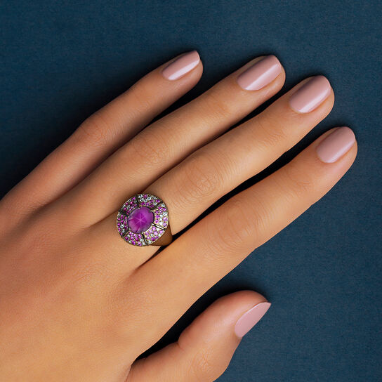 omi prive oval purplish pink star sapphires diamond ring r2136 on model image number 1