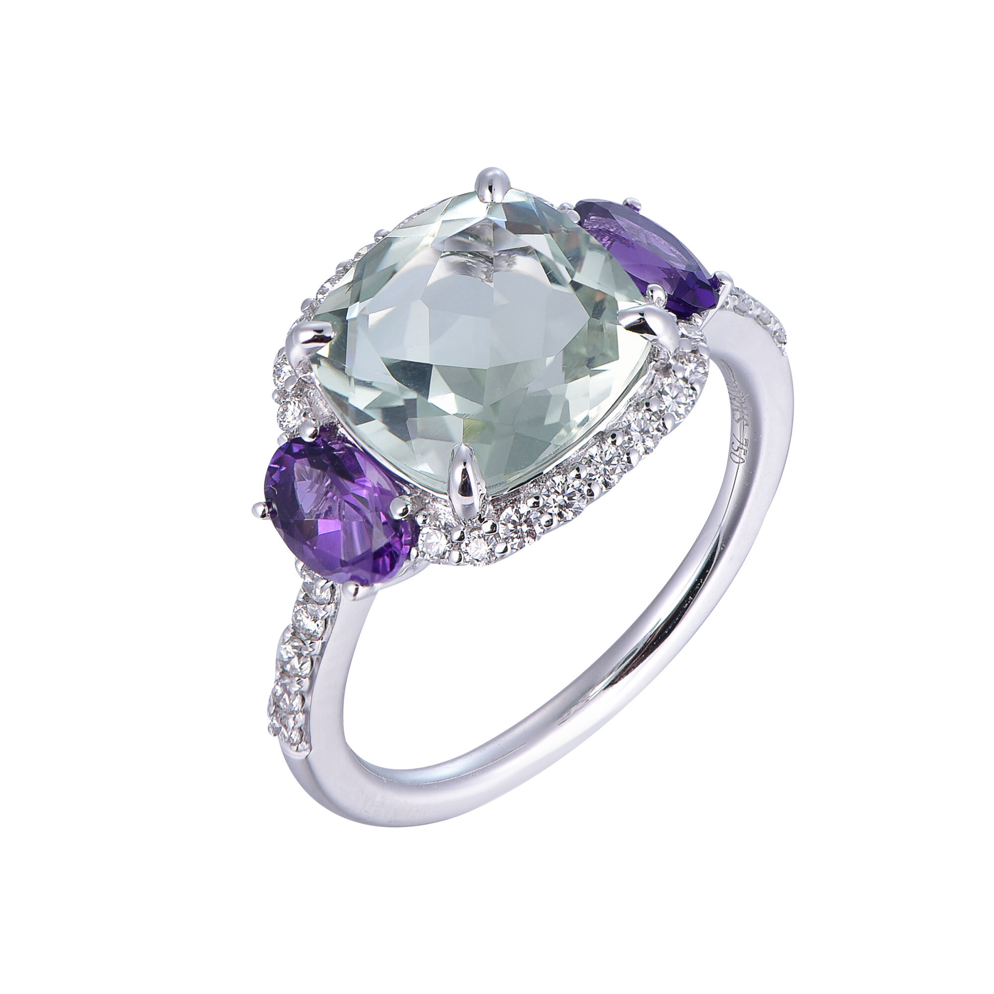 Green and Purple Amethyst Ring in White Gold