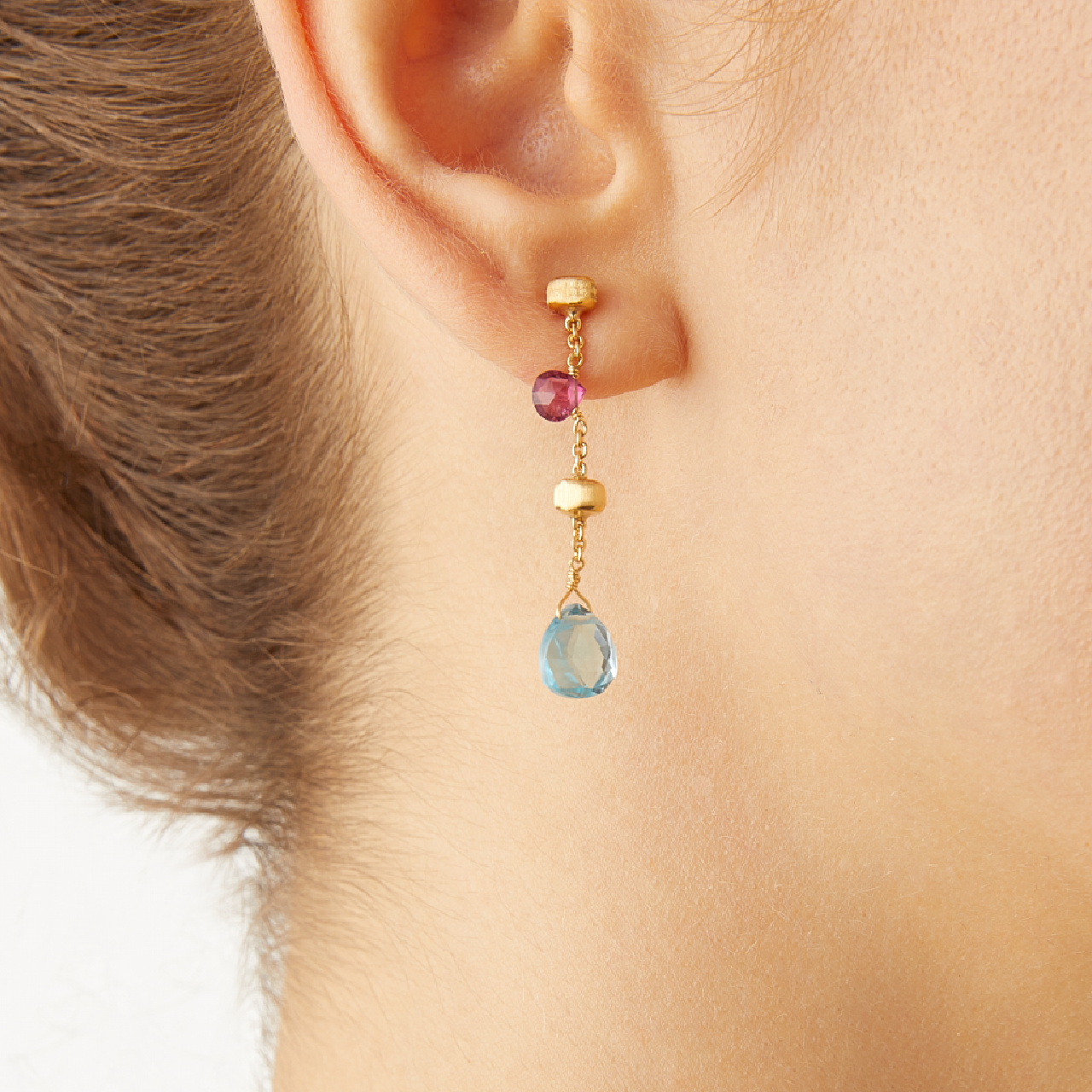 Marco Bicego Paradise Yellow Gold Mixed Gemstone Drop Earrings On Model image number 1
