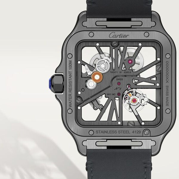 Santos de Cartier Skeleton 40 mm manuelle en acier inoxydable DLC, grand modèle