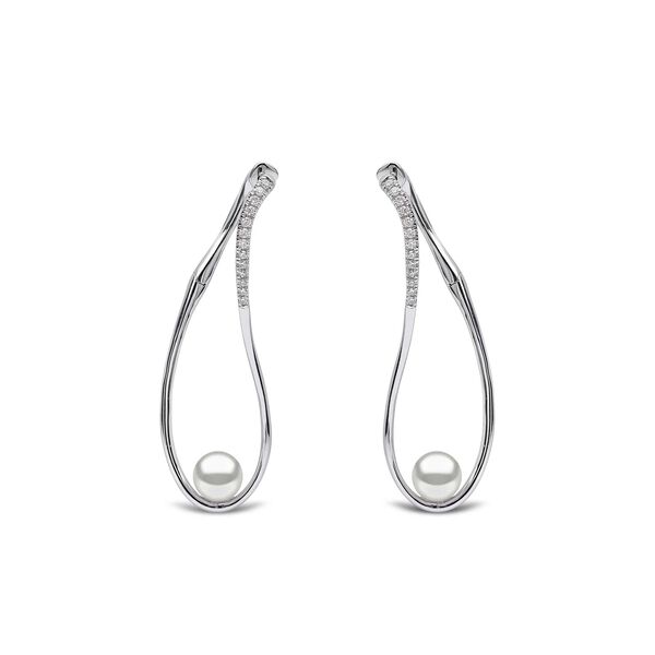 Boucles d'oreilles Sleek en or blanc avec perles et diamants