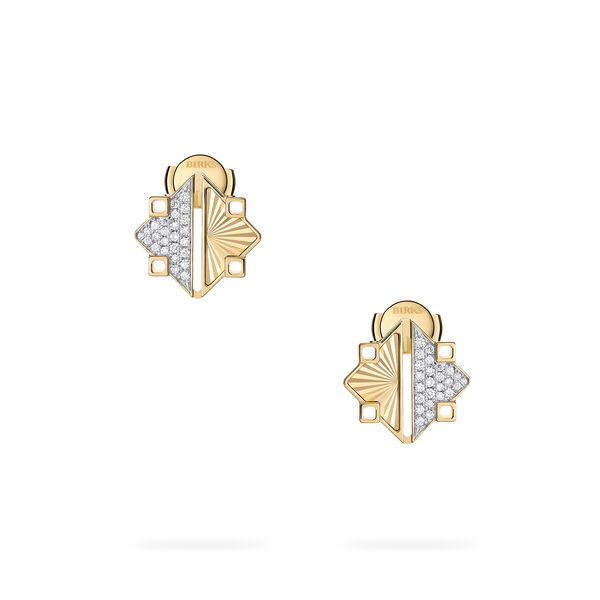 Guilloché Yellow Gold and Diamond Earrings, Small