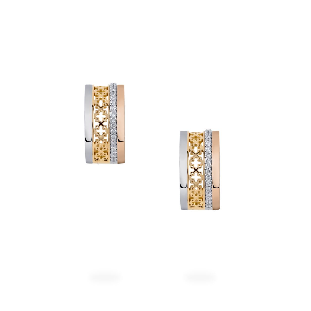 Diamond Tri-Gold Huggie Earrings image number 3
