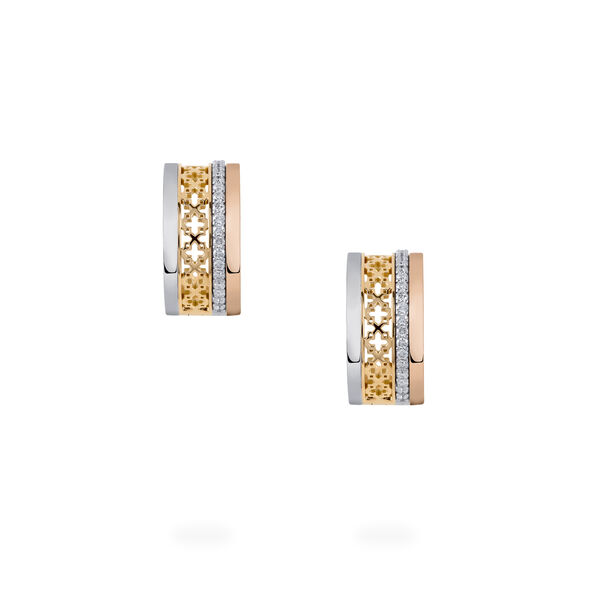 Diamond Huggie Earrings, Tri-Gold
