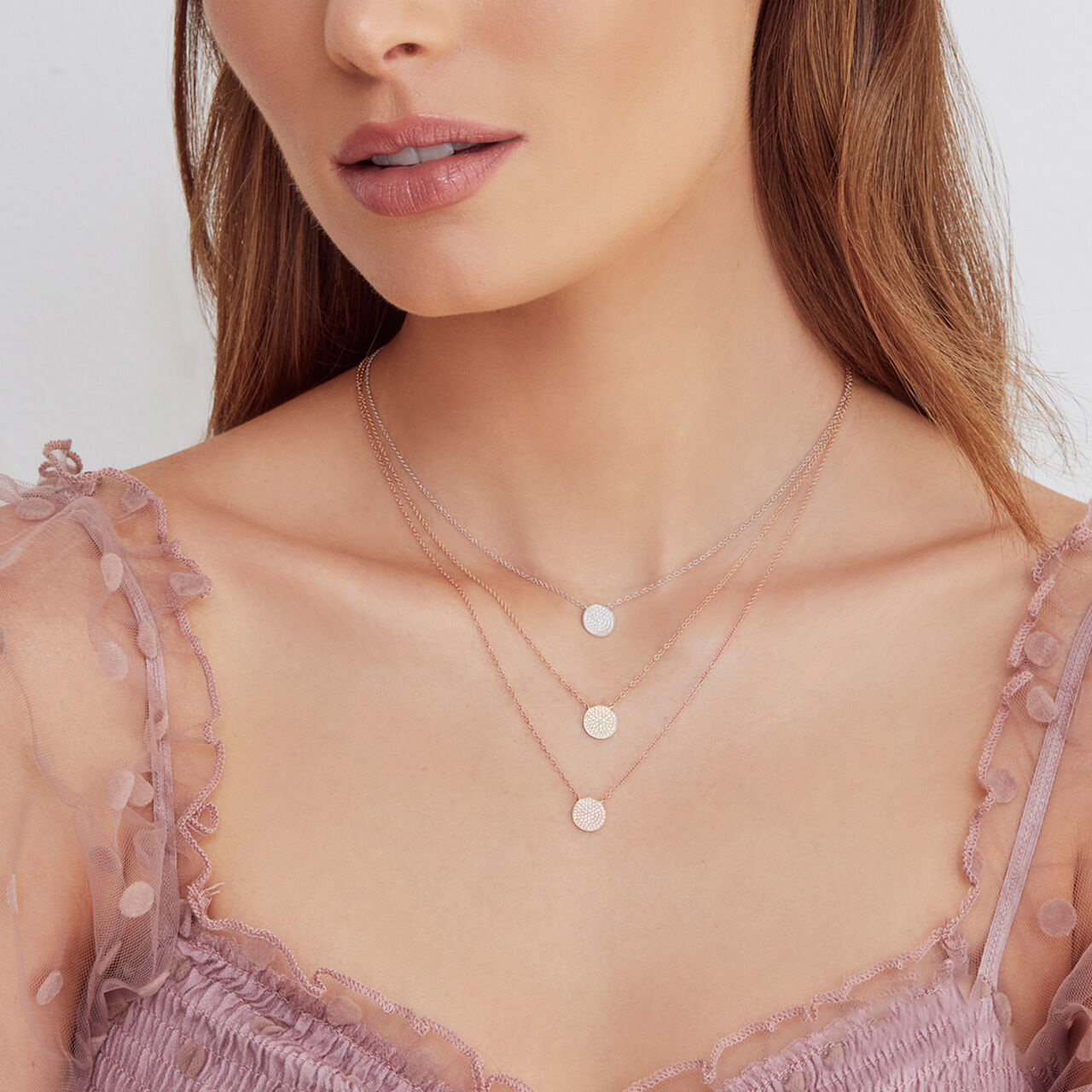 White Gold Pendant with Diamond Pave On Model image number 1