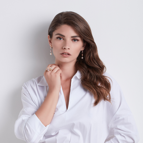 Marco Bicego Africa Yellow Gold Pearl Drop Earrings On Model image number 1