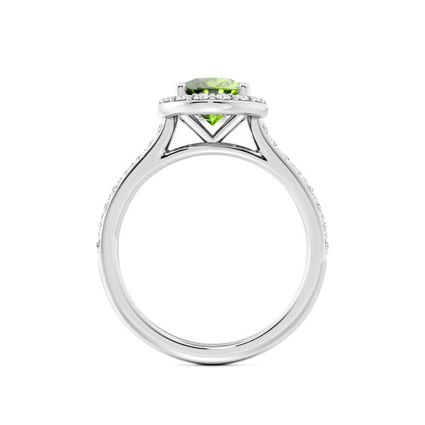 Oval-Cut Peridot Ring with Halo and Pav&eacute; Band