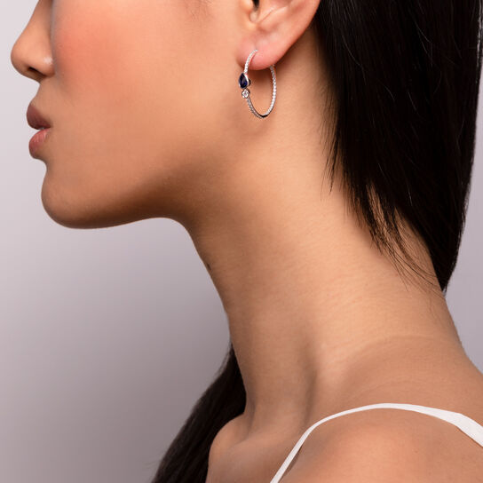 Splash Diamond and Sapphire Medium Hoop Earrings on model image number 3