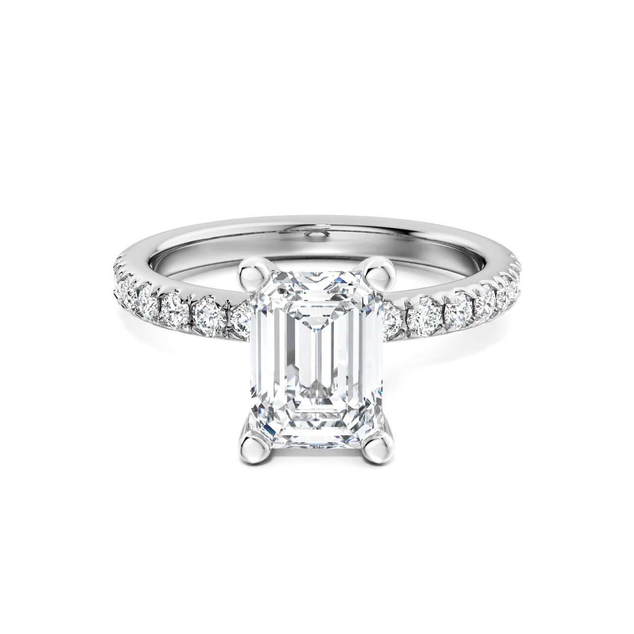 Birks Deco Bague de fian&ccedil;ailles en platine avec solitaire &eacute;meraude et pav&eacute; de diamants, avec halo cach&eacute; en pav&eacute; image number 0