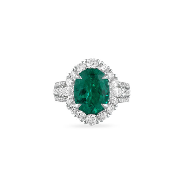 Emerald Oval-Cut Ring with Diamonds in White Gold