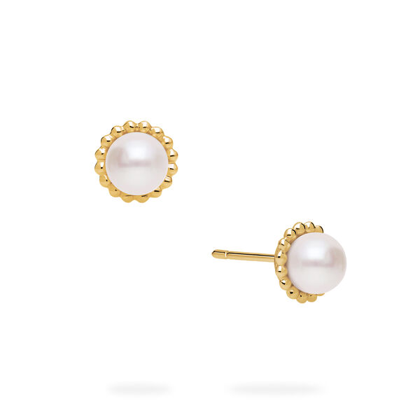 Boucles d&rsquo;oreilles en or jaune avec perles d&rsquo;eau douce et billes d&rsquo;or