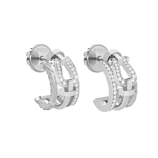 Fred Force 10 Rise Small White Gold and Diamond Pav&eacute; Half Hoop Earrings 8B0342 image number 0