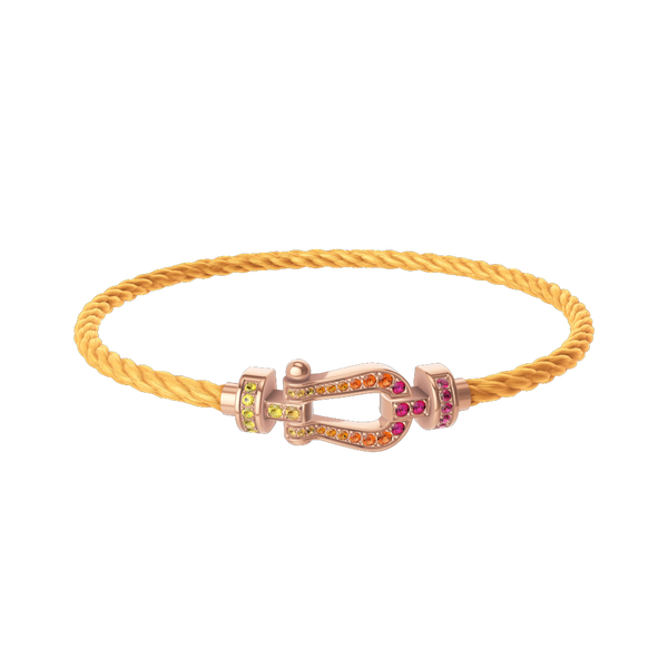 Bracelet cable Force 10 en or rose avec pavé pierres de couleurs, modèle moyen
