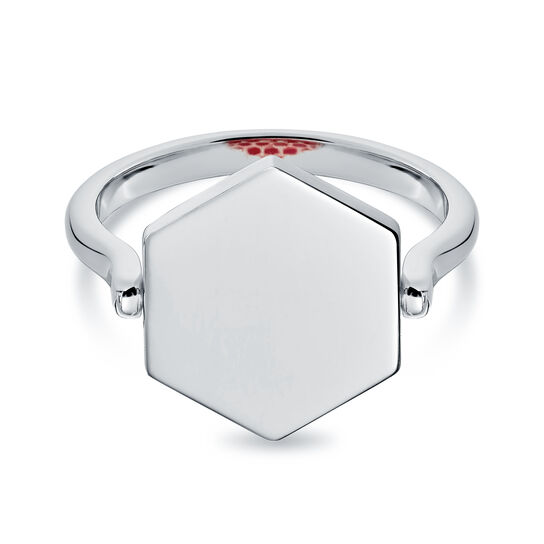 Bague hexagonale réversible en émail rouge en argent sterling image number 1