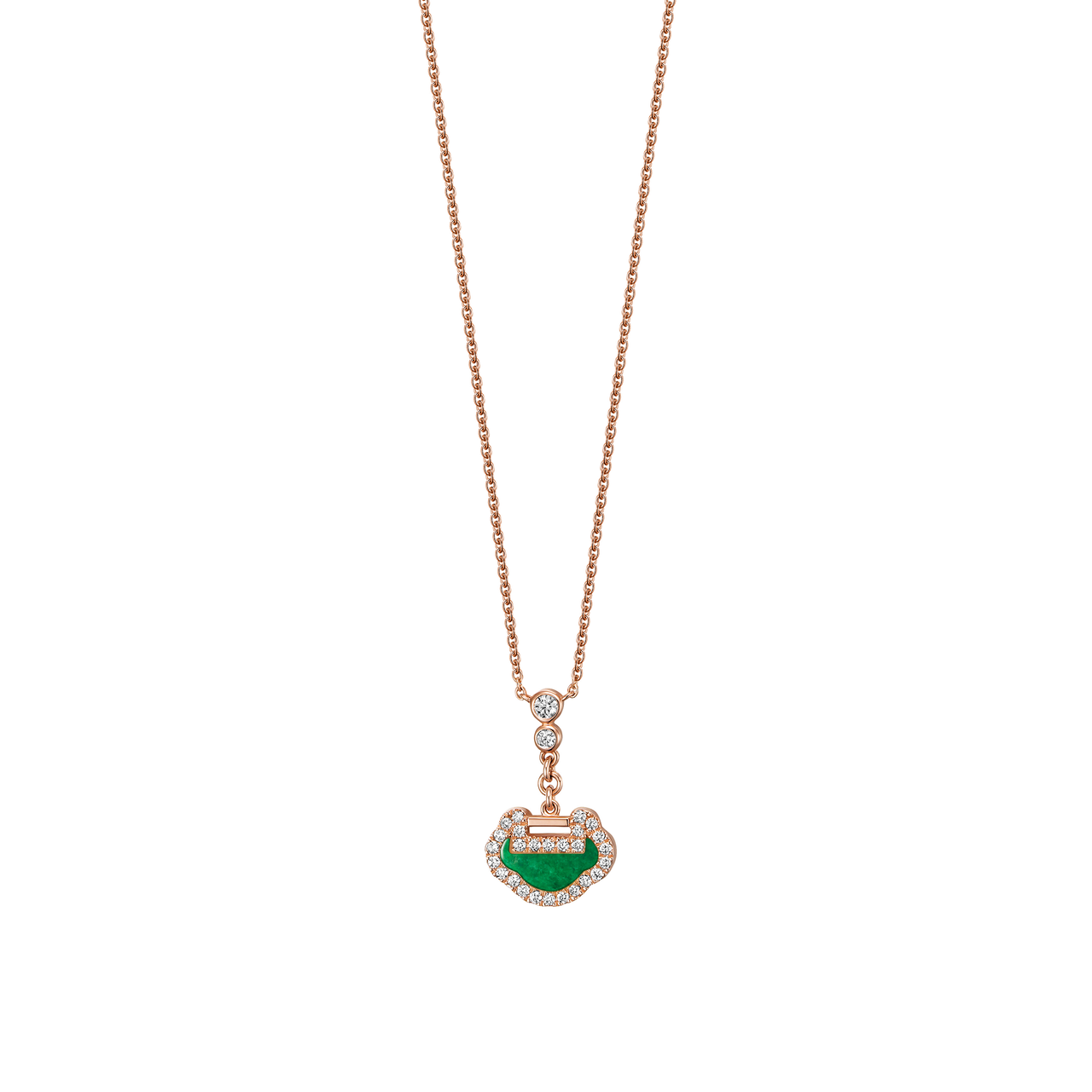 Qeelin Petite Yu Yi Rose Gold Necklace with Diamonds and Jade YY-NL0003F-RGDGJE Fron image number 0
