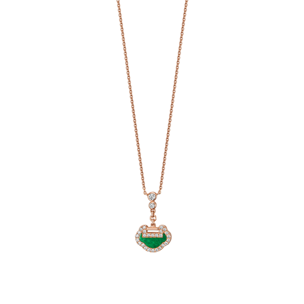 Yu Yi Petite Rose Gold, Jade and Diamond Pendant