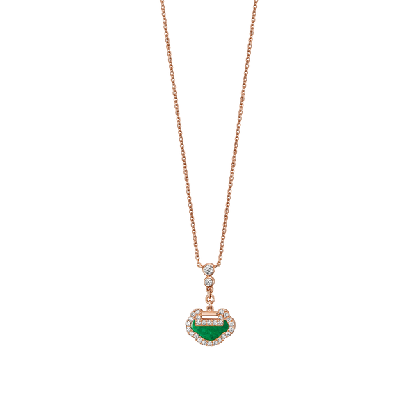 Pendentif Yu Yi Petite en or rose avec jade et diamants