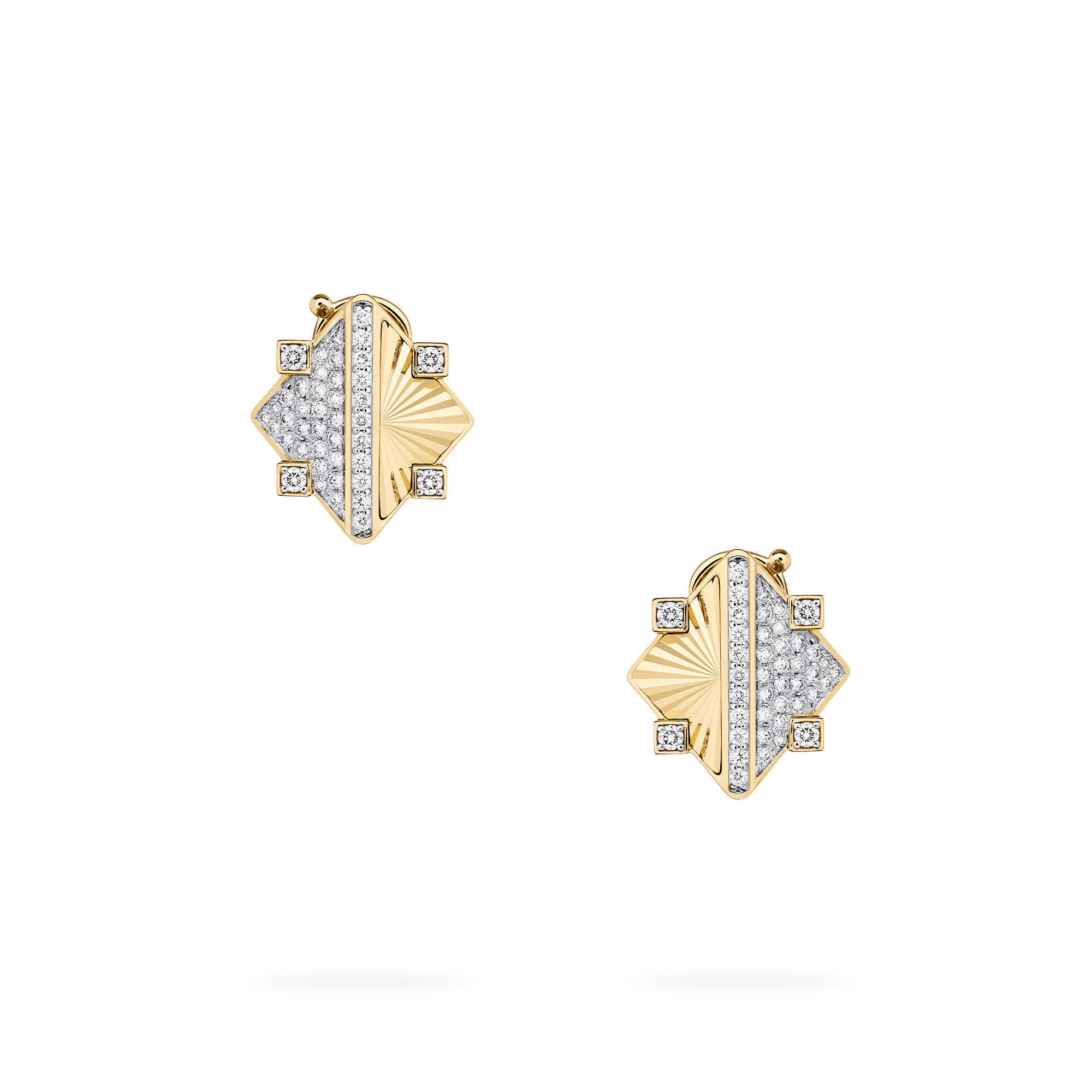 Exceptional Guilloché Yellow Gold and Diamond Stud Earrings