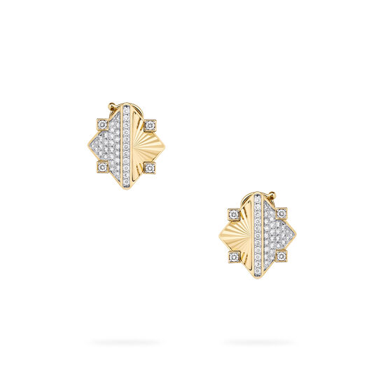 Birks Muse Exceptional Guilloché Yellow Gold and Diamond Stud Earrings image number 2