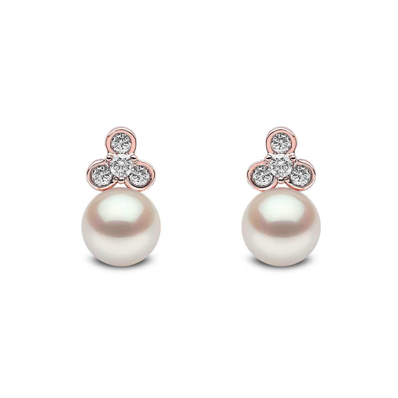 Sleek Rose Gold Pearl and Diamond Earrings image number 0