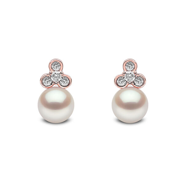 Sleek Rose Gold Pearl and Diamond Earrings