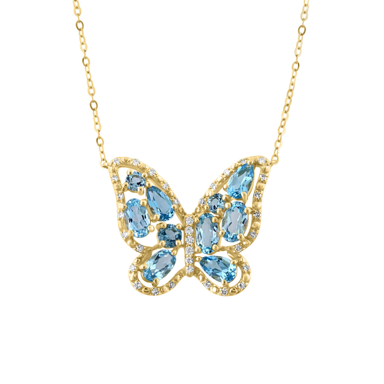Diamond and Swiss Blue Topaz Butterfly Necklace image number 0