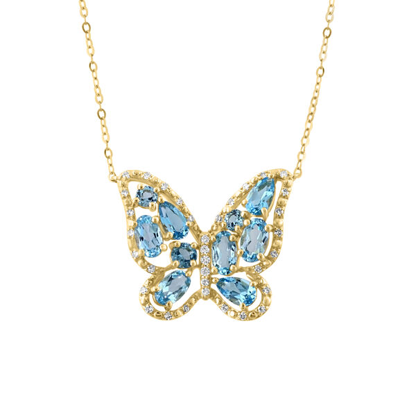 Pendentif papillon en topaze bleue suisse avec accents en diamant