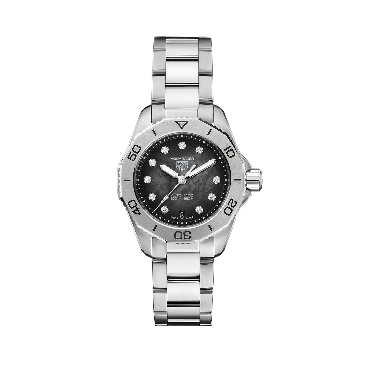 tag heuer aquaracer professional 200 automatic steel and diamond 30 mm front image number 0