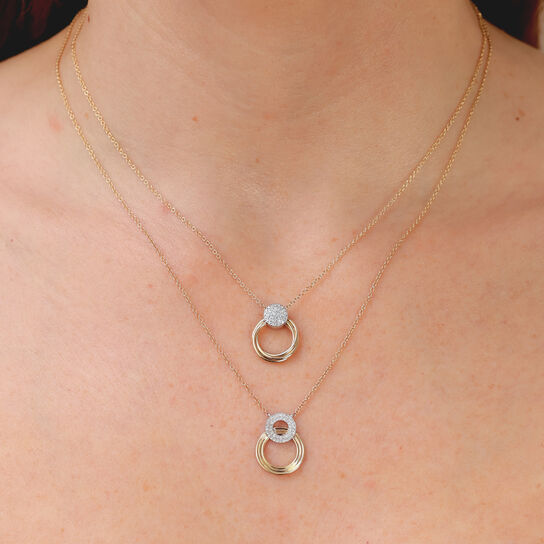 Shy Creation Yellow Gold and Diamond Pavé Twisted Round Pendant SC55026339 on Model image number 1