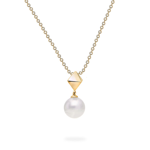 Yellow Gold Freshwater Pearl and Stud Pendant Necklace