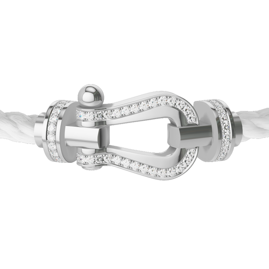 FRED Force 10 Large White Gold and Single Row Diamond Pavé Cable Bracelet 0B0186-6B0160 image number 1